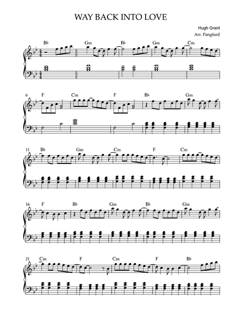 Way Back Into Love (Arr. Pangfun J) - Hugh Grant And Haley Bennett (Easy Piano)