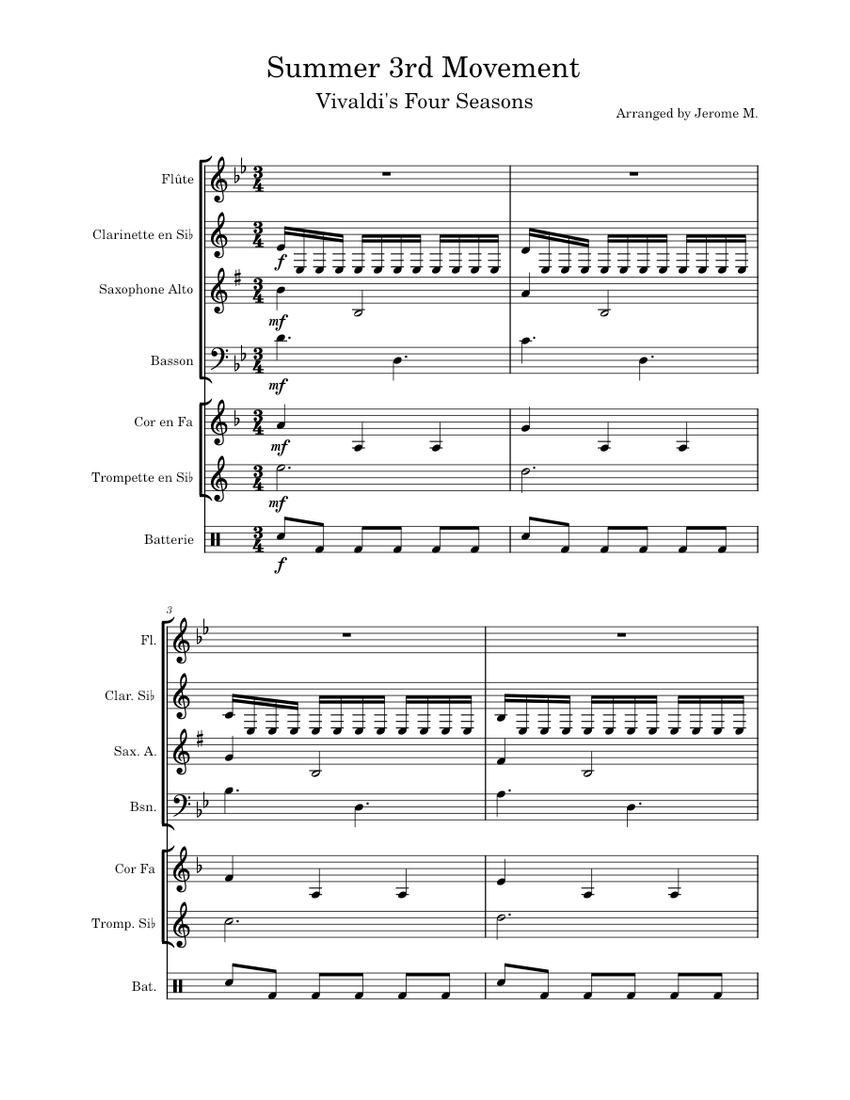 The four seasons - summer – Antonio Vivaldi Summer Sheet Music for ...