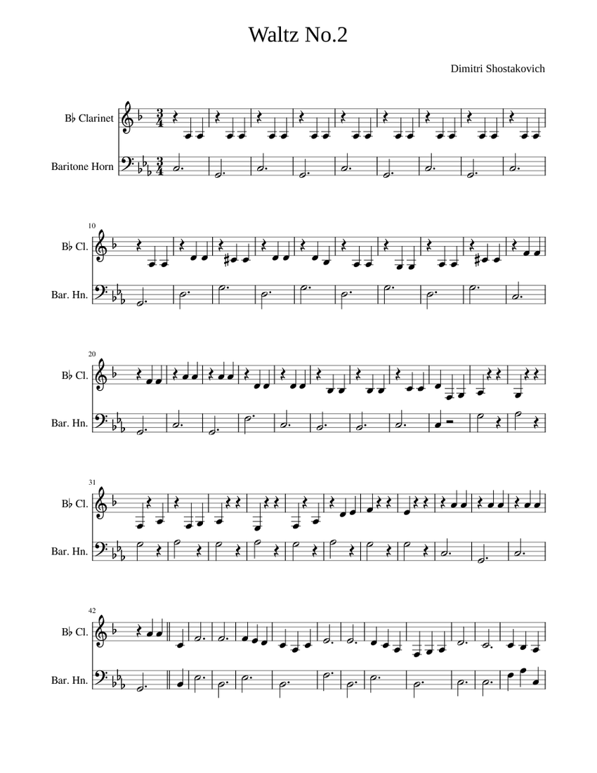 Waltz_No.2 Shostakovich Sheet music for in bflat, Baritone