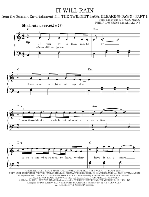 It will rain - Bruno Mars (Easy Piano)