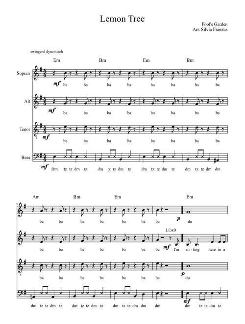 Lemon Tree for A Cappella