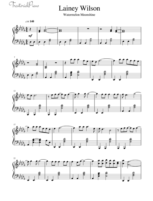 Watermelon Moonshine (Arr. Trentorial Piano) - Alissa Wilson Jess Lainey (Piano Vocal)