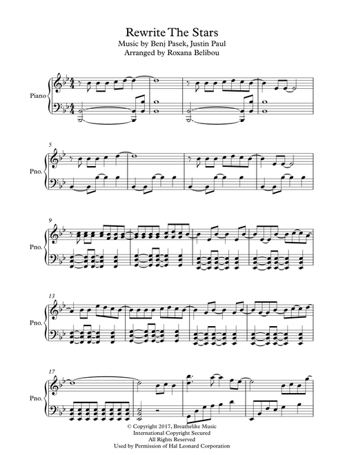 Rewrite The Stars (Arr. Roxana Belibou) - Zac Efron & Zendaya (Piano Solo)