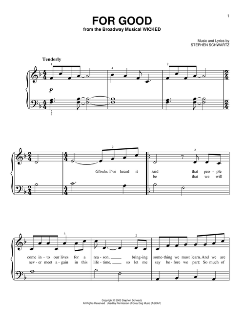 For Good (from Wicked) - Stephen Schwartz (Very Easy Piano)