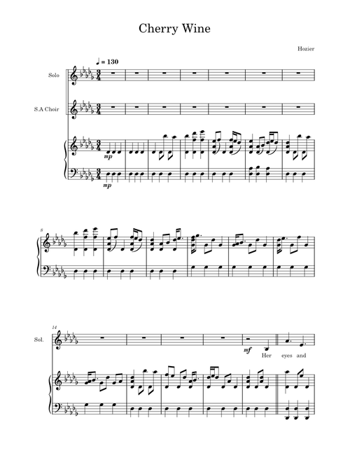 Cherry Wine – Hozier Cherry Wine (S.A., Solo, Piano)