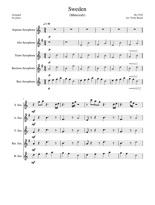 Minecraft - sweden –sax sextet arr jamesmusic