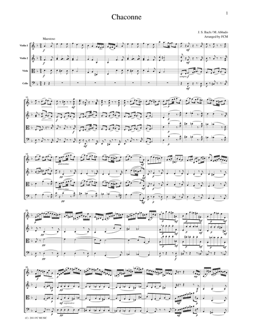 J.S.Bach Chaconne for string quartet, CB222 (Arr. FCMUSIC) (String Quartet)
