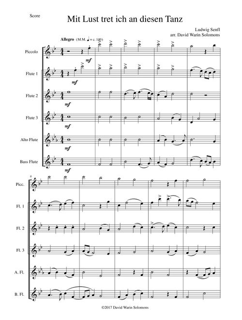 Mit Lust tret ich an diesen Tanz (I'm delighted to join this dance) for flute sextet (Arr. David Warin Solomons) - Ludwig Senfl (Flute Solo)