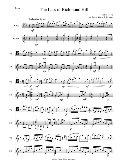 Lass of Richmond Hill for cello and guitar (Arr. David Warin Solomons) - James Hook (Instrumental Duet)