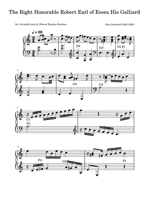 The Right Honorable Robert Earl of Essex His Galliard (Arr. Sharon Hanjian Rondeau) - John Dowland (Harp)