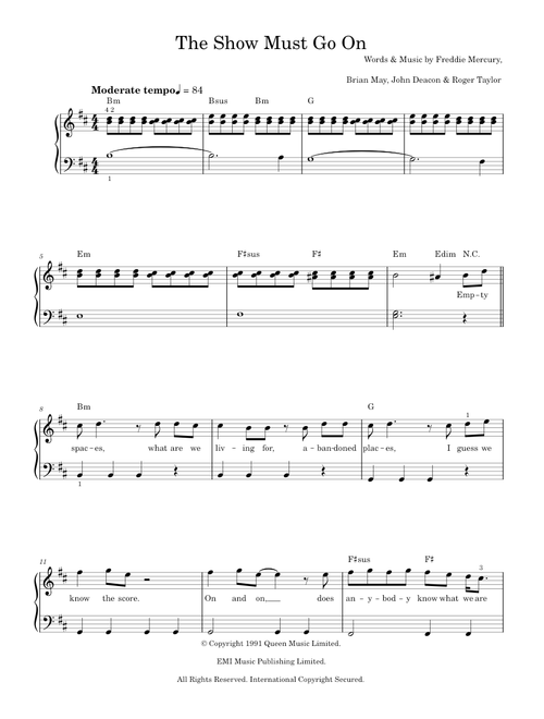 The show must go on - Queen (Easy Piano)