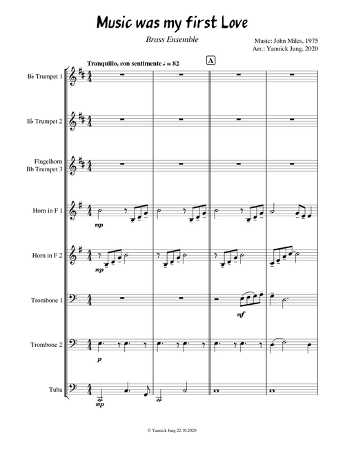 Music was my first Love by John Miles for Brass Ensemble