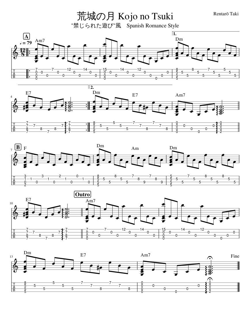 荒城の月 Kojo no Tsuki for Ukulele Sheet Music and Tab with