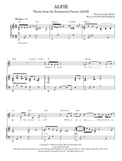 Alfie - Burt Bacharach (Piano Vocal)