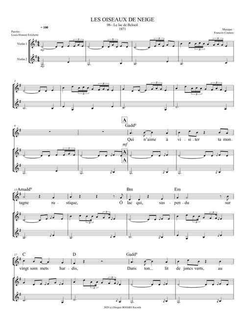 LES OISEAUX DE NEIGE - Le lac de Beloeil (Arr. Disques BOGHEI Records) - Francois Couture (Small Ensemble)