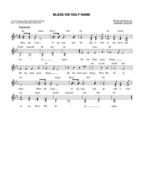 Bless His Holy Name - Andraé Crouch (Lead Sheet - Fake Book)