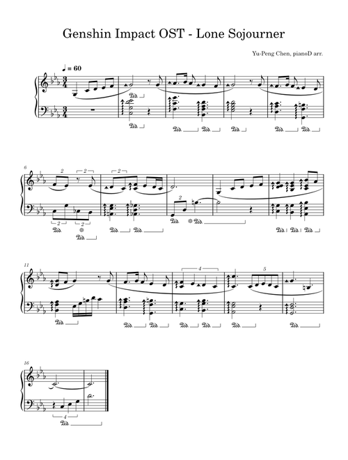 Genshin Impact OST Lone Sojourner - Yu-Peng Chen, pianoD arr.