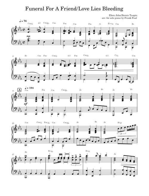 Funeral for a Friend - Love Lies Bleeding - Arr. Frank Paul