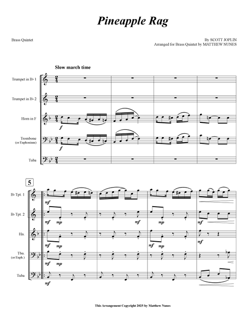 Pineapple Rag (Arr. Matthew Nunes) - Scott Joplin (Brass Ensemble)