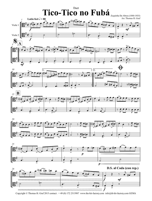 Tico-Tico no Fubá - Choro - Viola Duet (Arr. Thomas Graf) - Zequinha De Abreu (1880-1935) (Viola Duet)