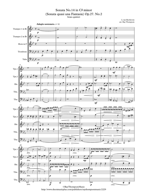 Beethoven: Piano Sonata No.14 in C# min. (quasi una Fantasia)(Moonlight) Op.27. No.2 - brass quintet (Arr. Ray Thompson) - Ludwig Van Beethoven (Brass Ensemble)