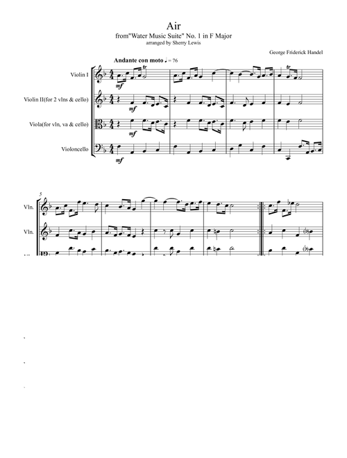 AIR from Water Music String Trio, Intermediate Level for 2 violins and cello or violin, viola and ce (Arr. Sherry Lewis Publishing) - George F. Handel (String Ensemble)