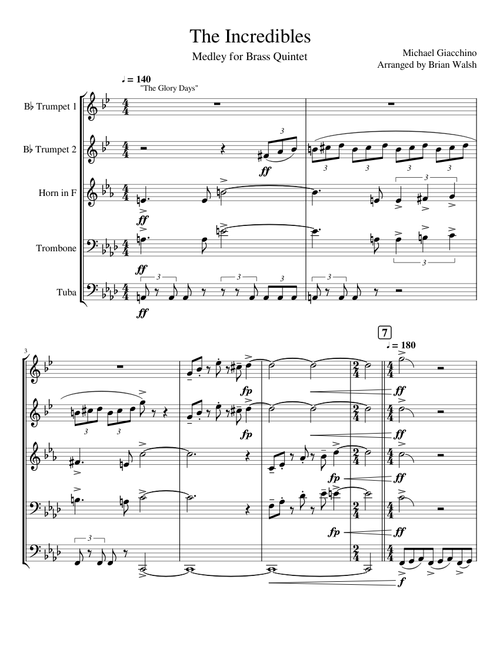 "The Incredibles" Medley for Brass Quintet