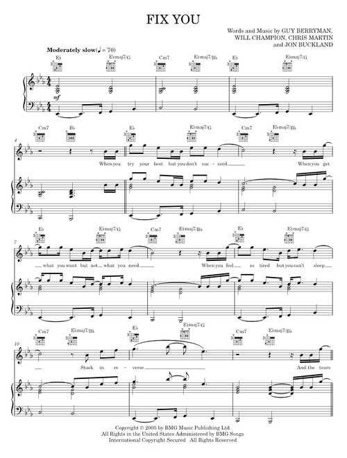 Fix You - Coldplay (Piano-Vocal-Guitar)
