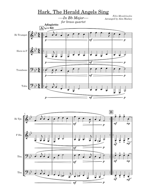 Hark, the Herald Angels Sing for Brass Quartet In Bb Major – Felix Mendelssohn