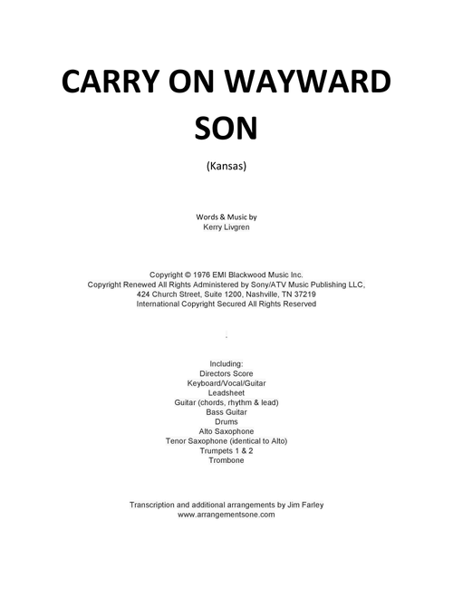 Carry On Wayward Son (Arr. Jim Farley) - Kansas (Large Ensemble)