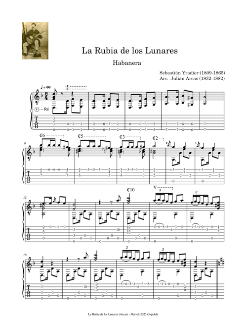 La Rubia de los Lunares – (arr.) Julián Arcas (1832-1882) - Tablature