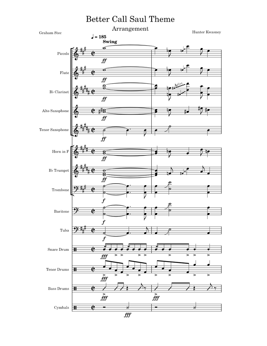 Better Call Saul Theme Sheet music for Trombone, Tuba, Flute piccolo