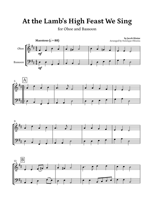At the Lamb's High Feast We Sing (Oboe and Bassoon) - Easter Hymn (Arr. Henrique Oliveira) - Jacob Hintze (Instrumental Duet)