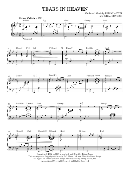 Tears In Heaven [Jazz version] (arr. Brent Edstrom) - Eric Clapton (Piano Solo)