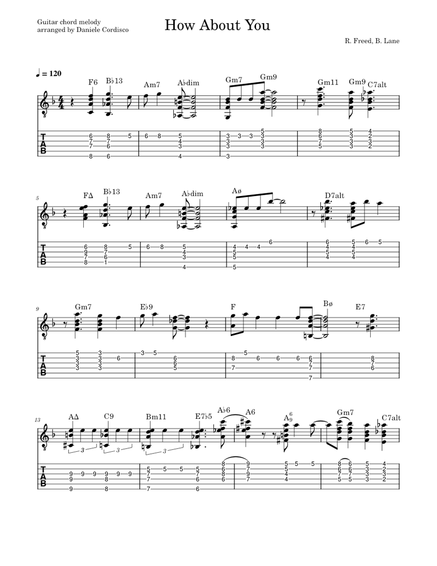 How About You (guitar chord melody) Sheet Music and Tab for Guitar