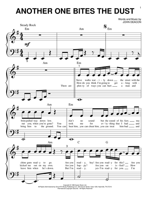 Another One Bites The Dust - Queen (Big Note Piano)