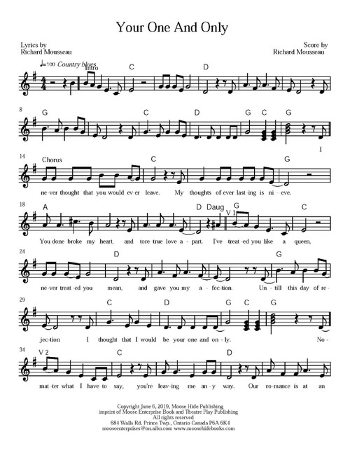 Your One And Only (Arr. Richard Mousseau) - Rick Moose (Guitar Chords-Lyrics)