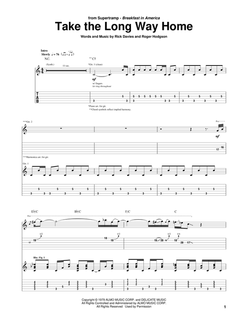 Take The Long Way Home - Supertramp (Guitar Tab)