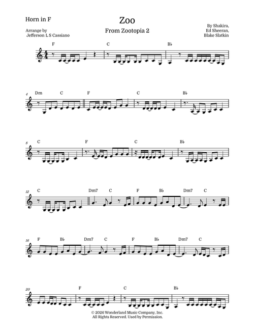 Zoo (Arr. Jefferson LS Cassiano) - Shakira (French Horn and Piano)