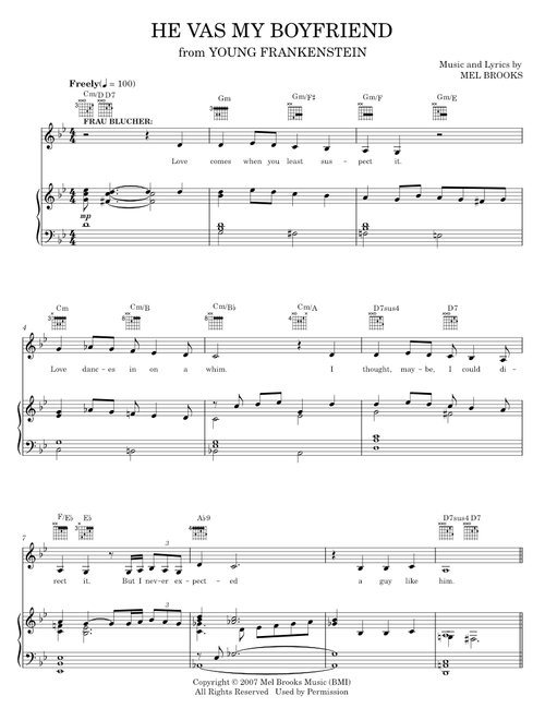 He Vas My Boyfriend - Mel Brooks, Young Frankenstein Musical (Piano-Vocal-Guitar)