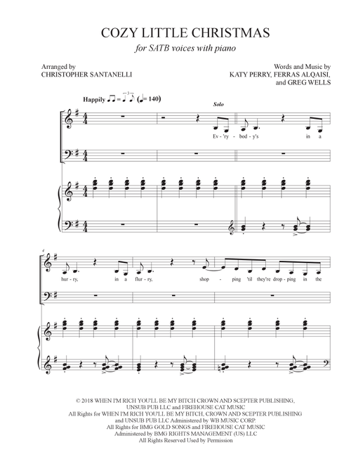 Cozy Little Christmas (Arr. Christopher Santanelli) - Katy Perry (Choral, SATB)