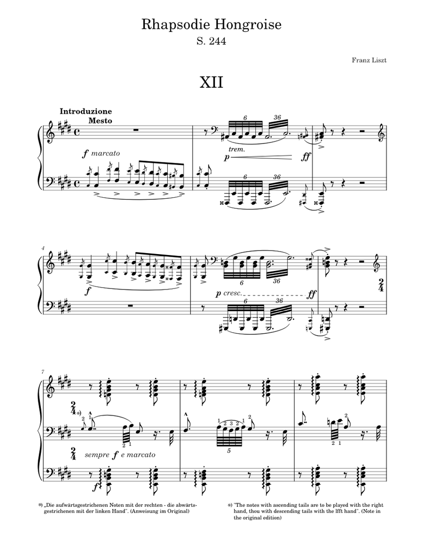 Hungarian Rhapsody No. 12 Sheet Music for Piano (Solo) | MuseScore.com