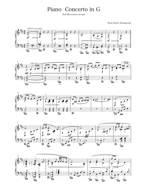 Tchaikovsky Piano Concerto no. 2 Second movement theme (Arr. Thomas Ling of Sibu) (Piano Solo)