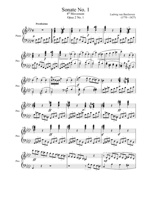 Piano Sonata No.1, Op.2 No.1 - Movement 4 (Arr. Ludwig Van Beethoven) (Piano Solo)