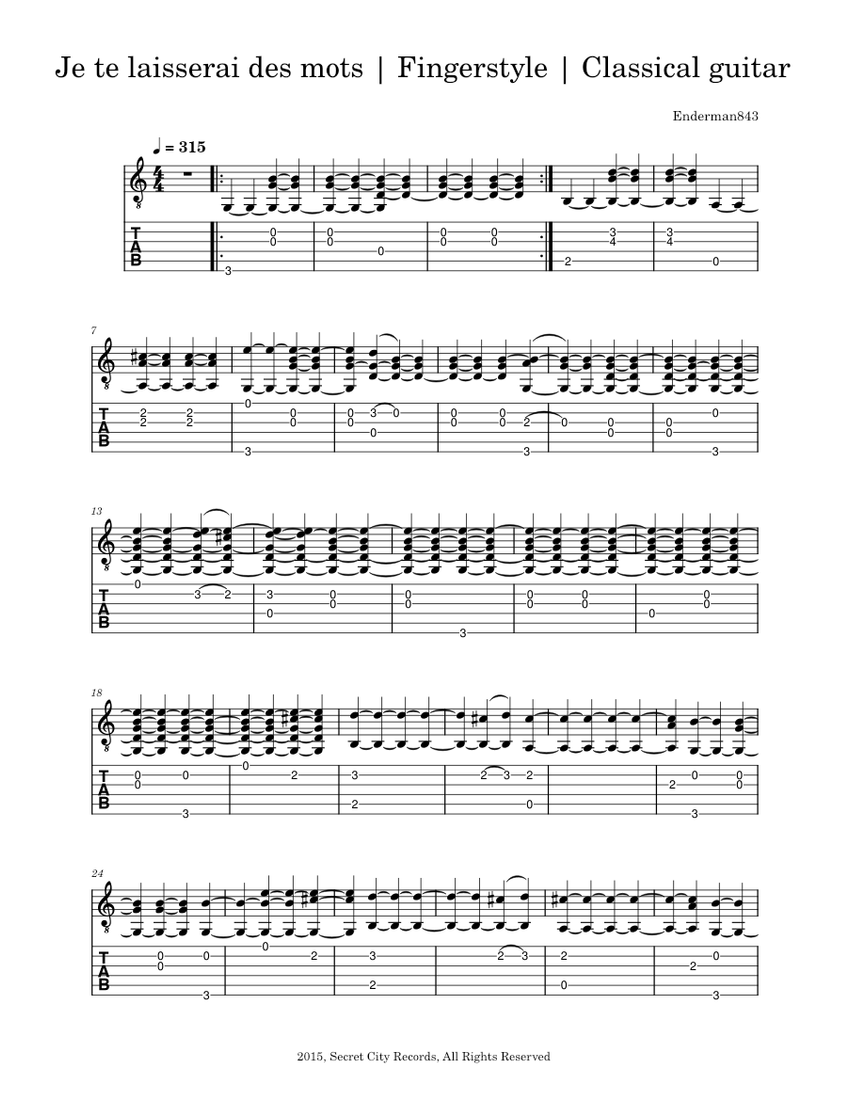 Je Te Laisserai Des Mots Chords Je te laisserai des mots – Patrick Watson | Fingerstyle | Classical guitar  Sheet music for Guitar (Solo) | Musescore.com