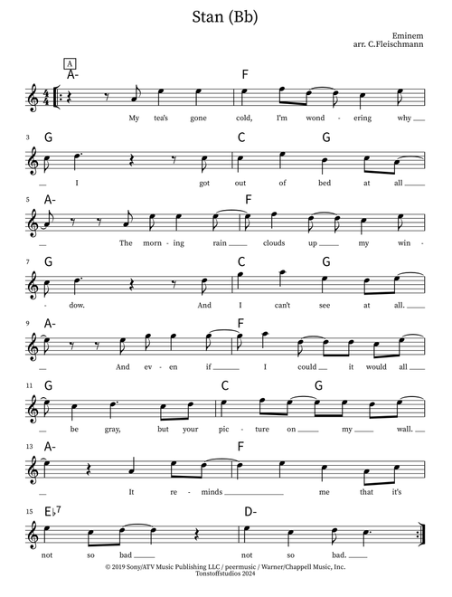 Stan (Arr. Christoph Fleischmann) - Eminem Featuring Dido (Lead Sheet - Fake Book)