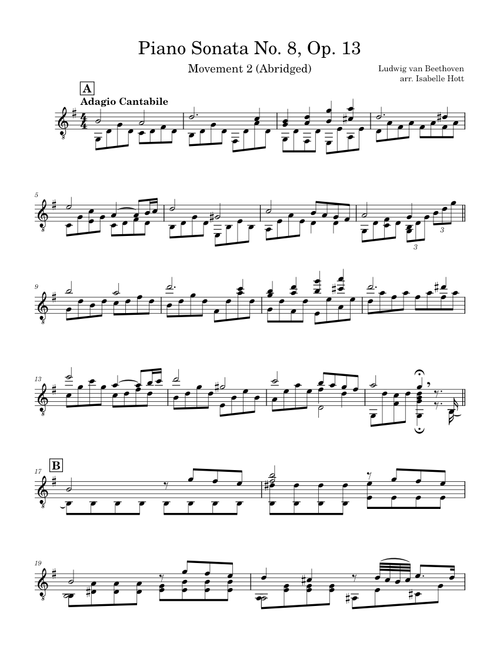 Beethoven Piano Sonata No. 8, Mvmt. 2 (Abridged) - Arr. for Solo Guitar