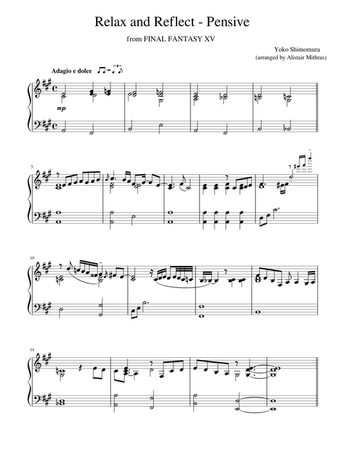 Relax and Reflect - Pensive - FINAL FANTASY XV - Piano