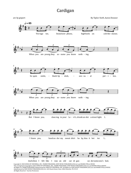 Cardigan (Arr. Gispert) - Taylor Swift (Flute Solo)