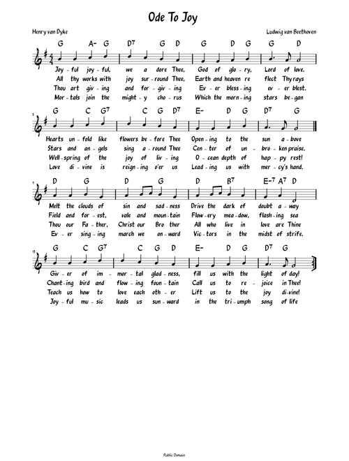 Ode To Joy (Lead sheet with lyrics )